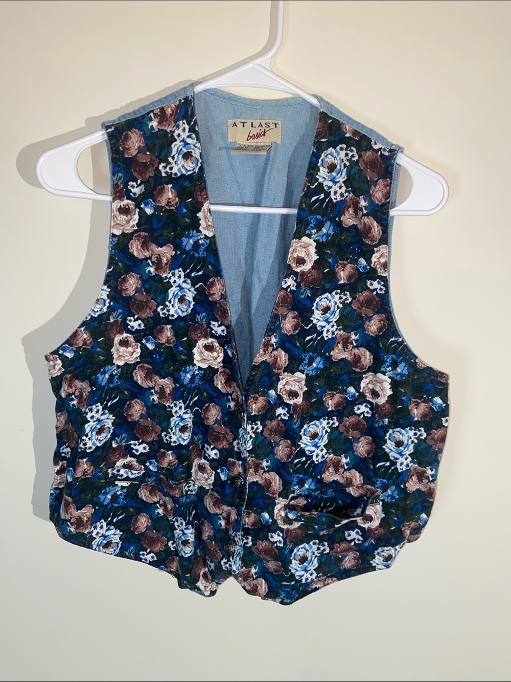 Vintage At Last Basics Floral Denim Button Front Vest Size M